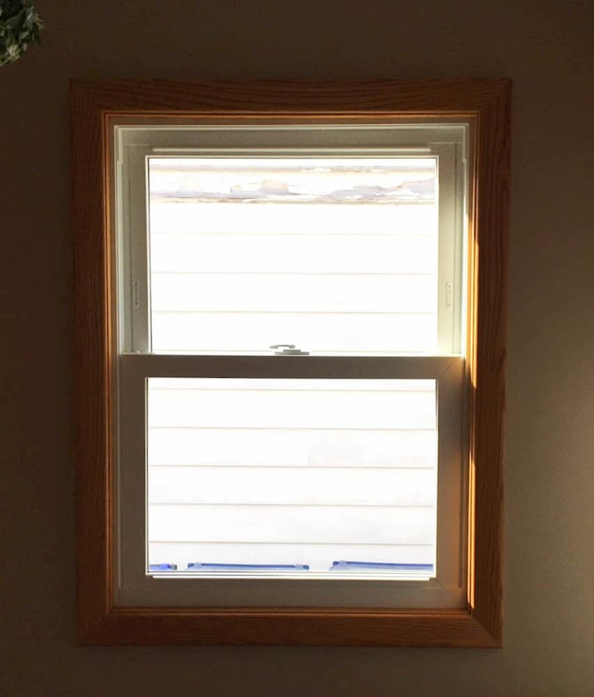 Interior view of white vinyl double-hung window