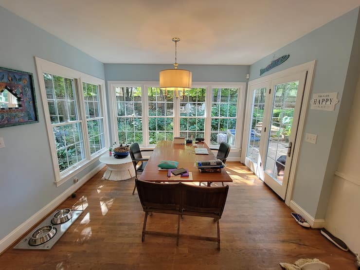 Interior view of Charlottesville home with French patio doors