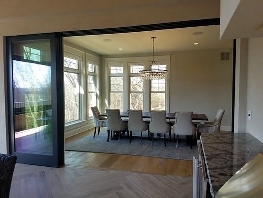 Patio doors with table and chairs