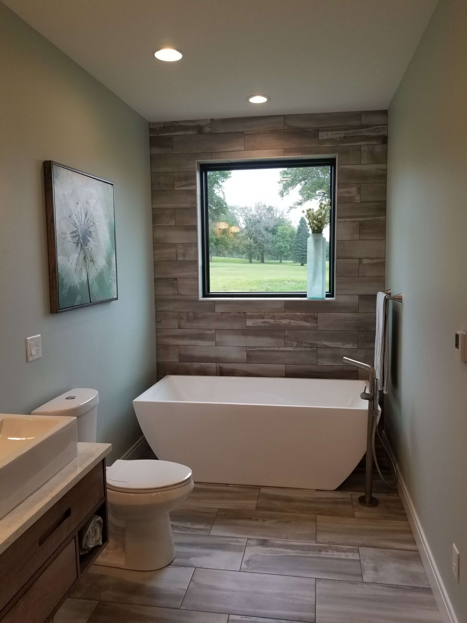 bathroom view of waterloo home with new fiberglass casement windows
