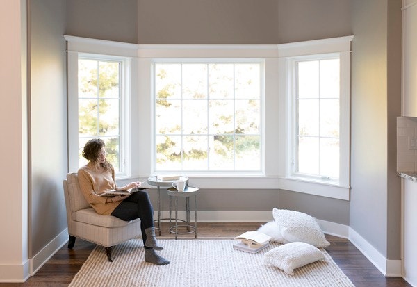 Pella Lifestyle wood bay window for reading nook