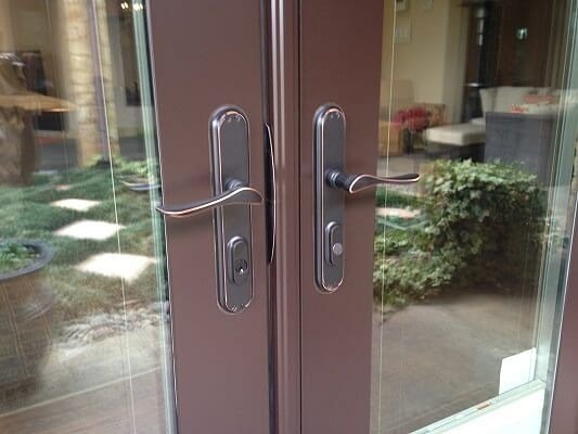 Patio doors with brown hardware