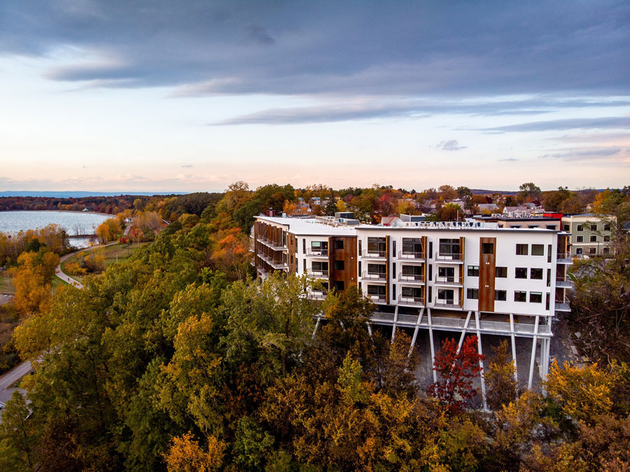 Panoramic view of One Lakeview Apartments in Burlington, Vermont