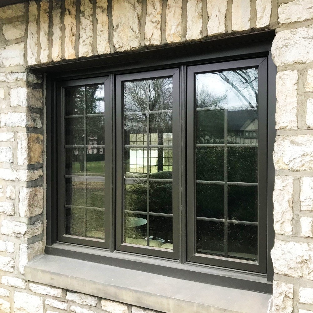 Bexley Ohio home black casement wood windows with traditional grilles