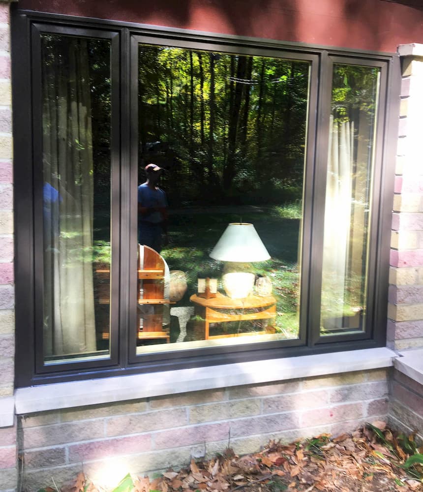 Exterior view of wood casement and fixed windows