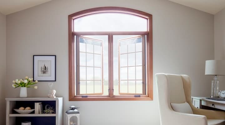 Pella wood casement windows with arched top