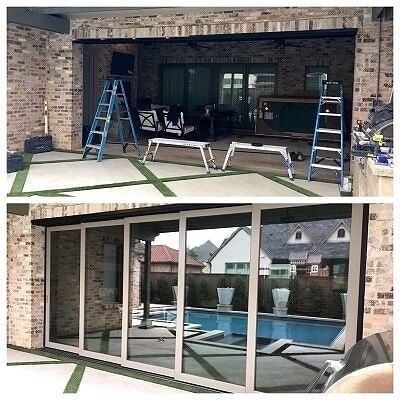 Side by side without and with multi slide doors
