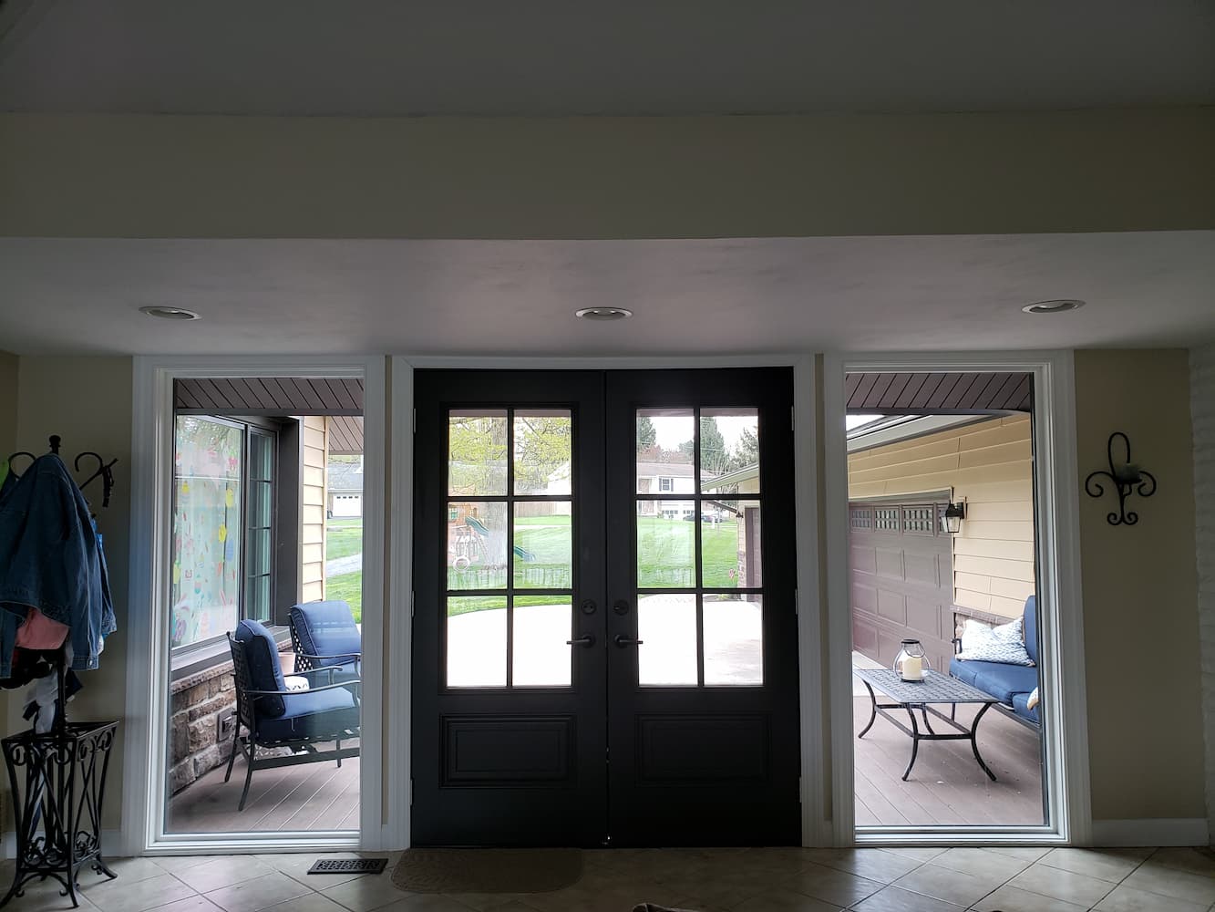 Interior view of replacement Pella entry door in Jamestown home