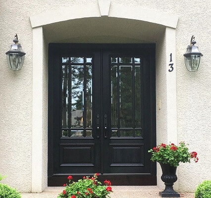 Black double front doors with glass