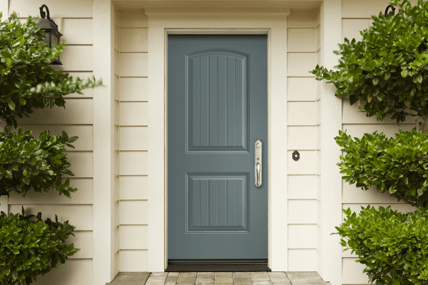 Classically elegant front door with blue entrance