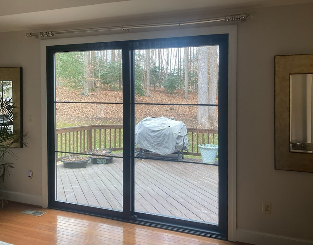 Interior of Charlottesville, VA, home with new fiberglass sliding patio doors