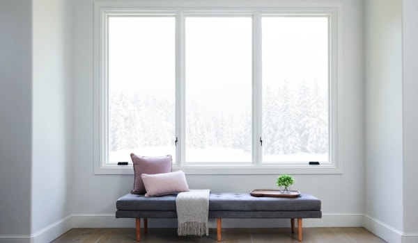 Combination of three energy-efficient windows by reading nook