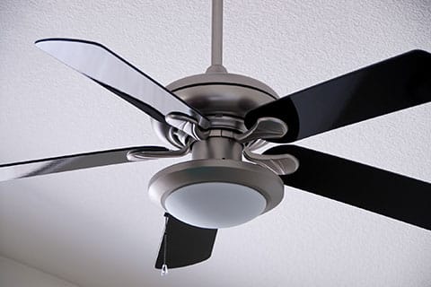 Modern, black, energy-efficient ceiling fan