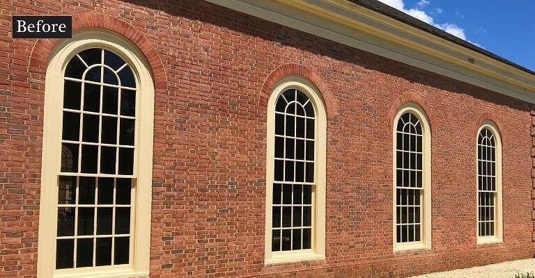 old windows on baptist church