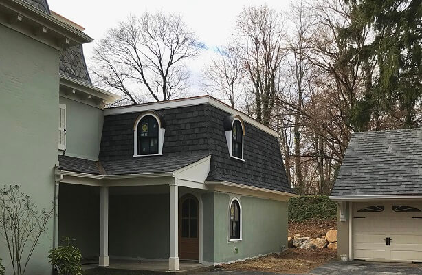 back view of wayne home with new wood windows
