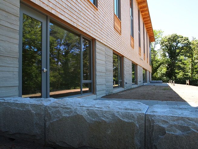 Back exterior of Eastham Public Library addition with new Architect Series Contemporary windows