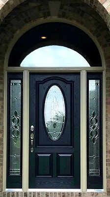 new oak fiberglass door with black paint and francesca nickel glass