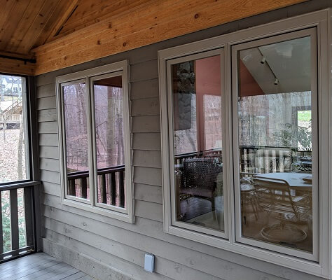deck image of midlothian home with new wood casement windows