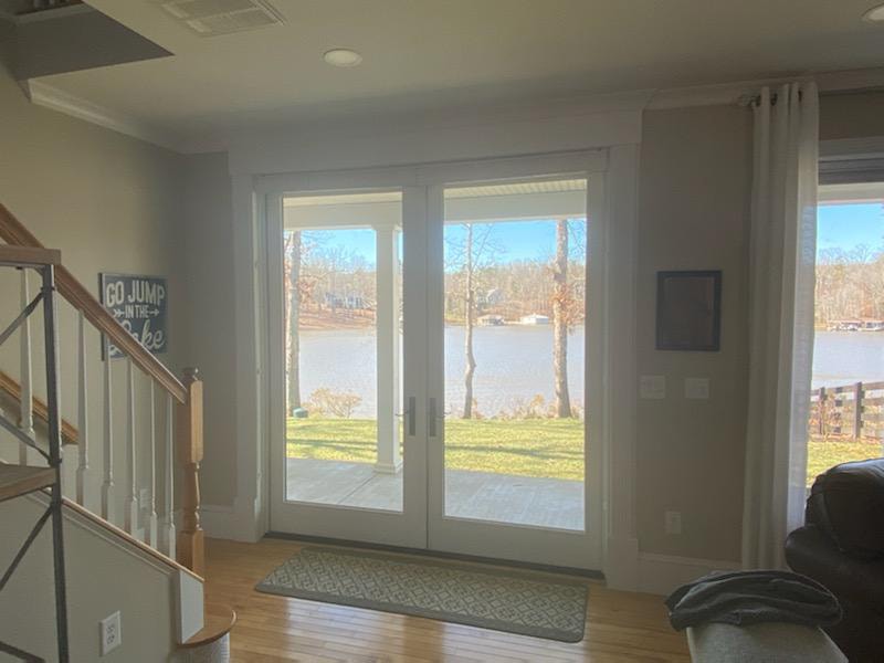 Interior shot of new hinged French patio doors in Mineral, VA, home
