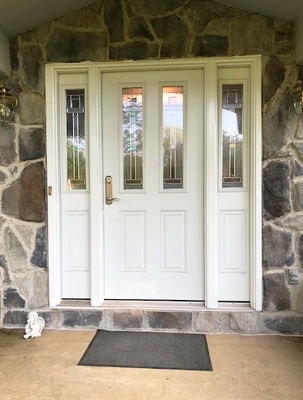 new fiberglass entry door with decorative glass