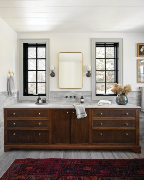 light and airy bathroom with casement windows