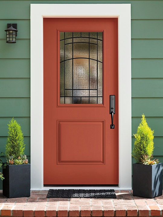A picture containing a red door