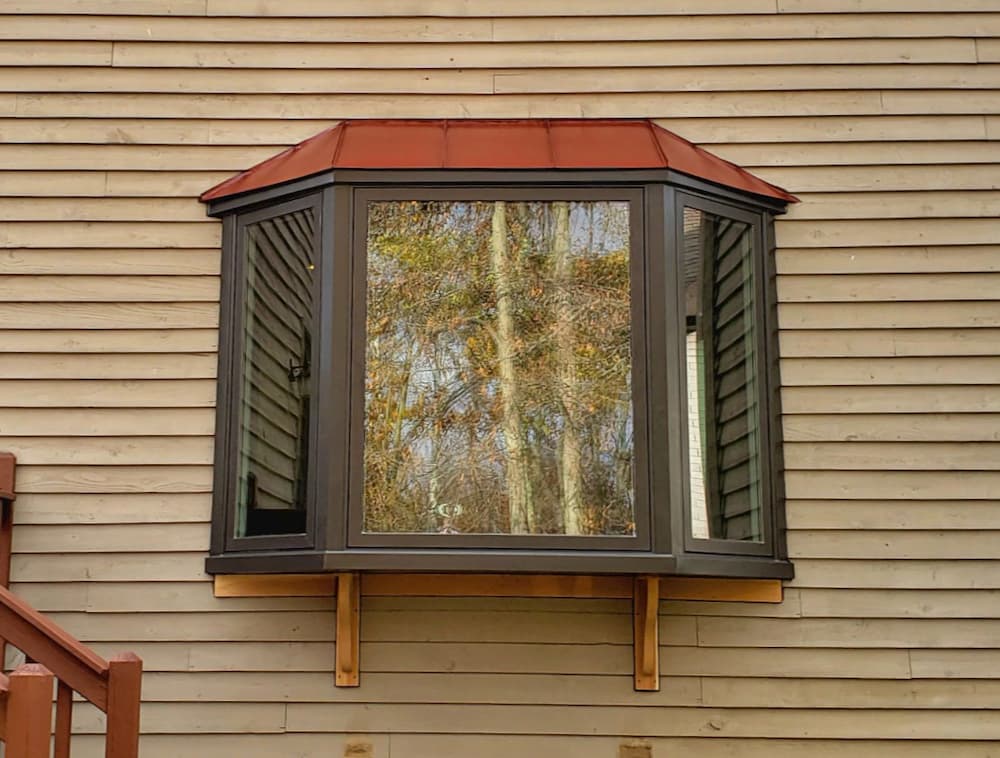 Exterior view of new wood bay window