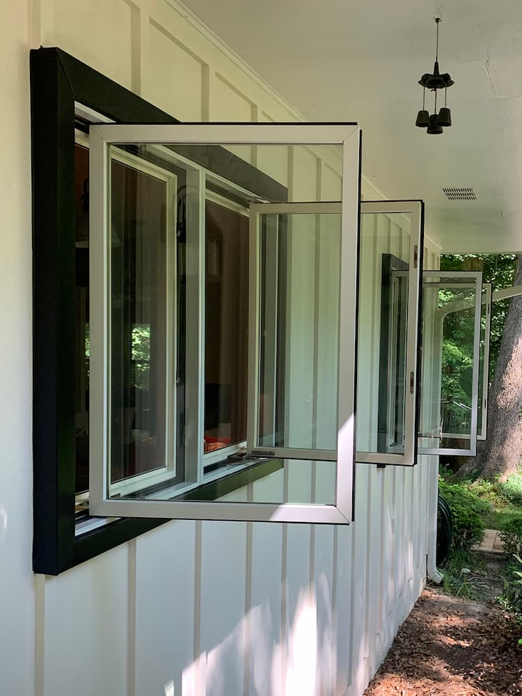 Wood casement outswing windows on Yorktown home