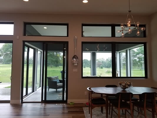 sliding patio door view of waterloo home with new fiberglass casement windows