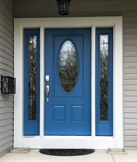 bright blue entrance door