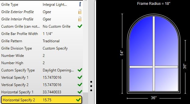 Screenshot of mockup of window dimensions and specifications