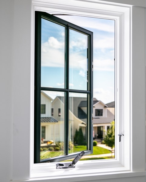 Beautiful casement window design with black frame