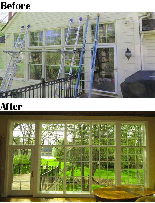 Before and after photos of Kansas City home with Pella specialty windows