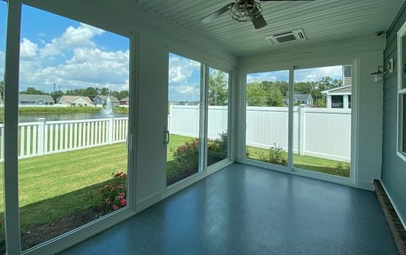 Sun porch with new vinyl sliding patio doors