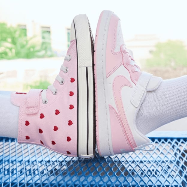 Pink sneakers with heart details
