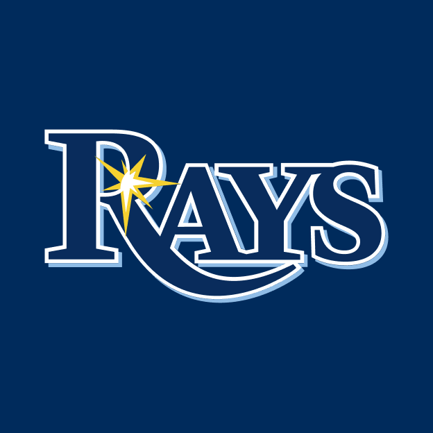 Tampa Bay Rays wordmark logo with a yellow starburst on a navy background.
