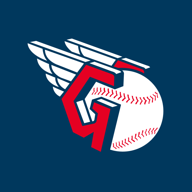 Cleveland Guardians winged G logo with a baseball on a navy background.
