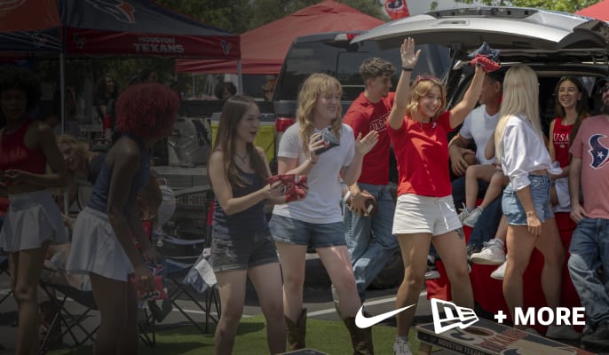 Tailgate scene featuring NFL fan apparel and accessories from Nike, New Era and more.