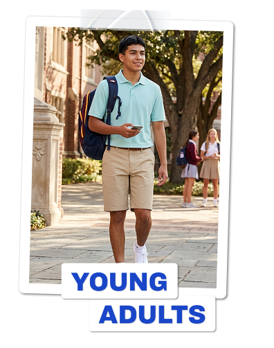 Shop school uniforms for young adults.