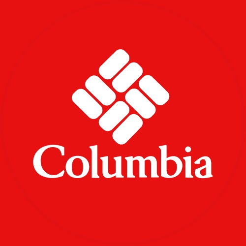 White Columbia logo on a solid red background.