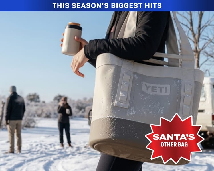 YETI Camino 20 Carryall tote bag carried outdoors with overlaid text 'Santa's Other Bag.'