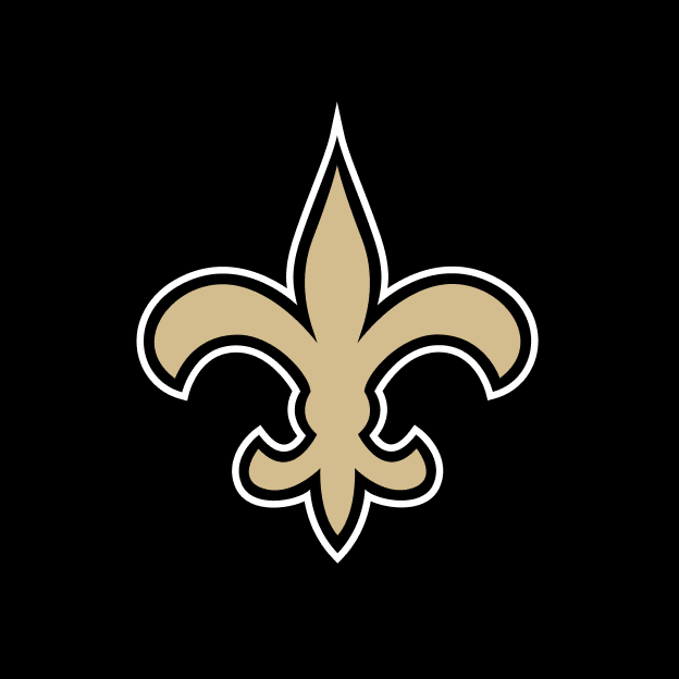 New Orleans Saints fleur-de-lis logo on a black background.