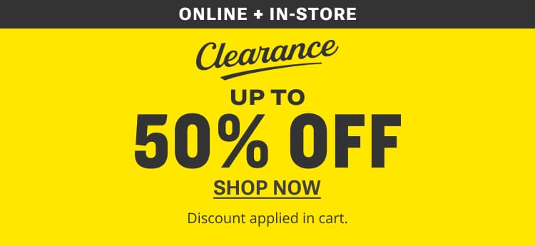 Promotional banner for clearance up to 50% off.