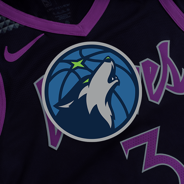 Minnesota Timberwolves logo overlaid on top of a closeup of Spurs NBA jersey.