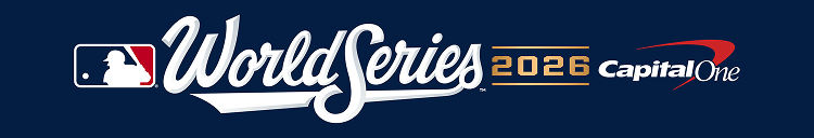 Navy banner featuring the MLB logo, ALDS 2026 Booking.com and NLDS 2026 Booking.com separated by a vertical line.