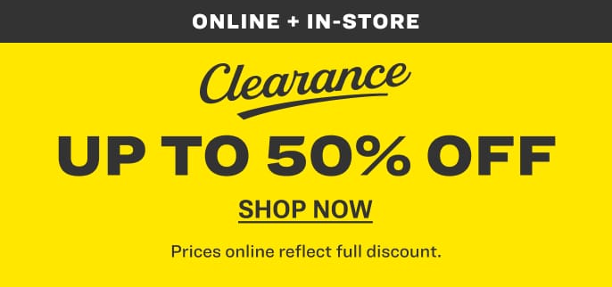 Promotional banner for clearance up to 50% off.