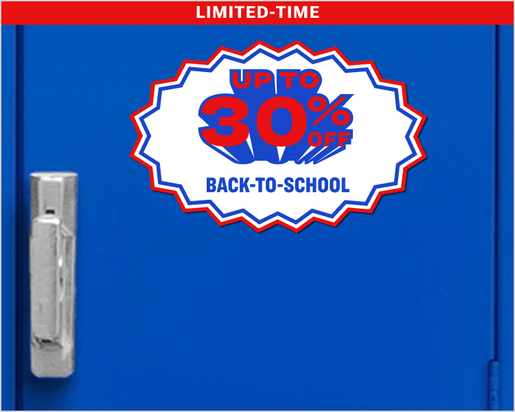 Promotion offering up to 30% off back to school gear, with discount applied in cart.