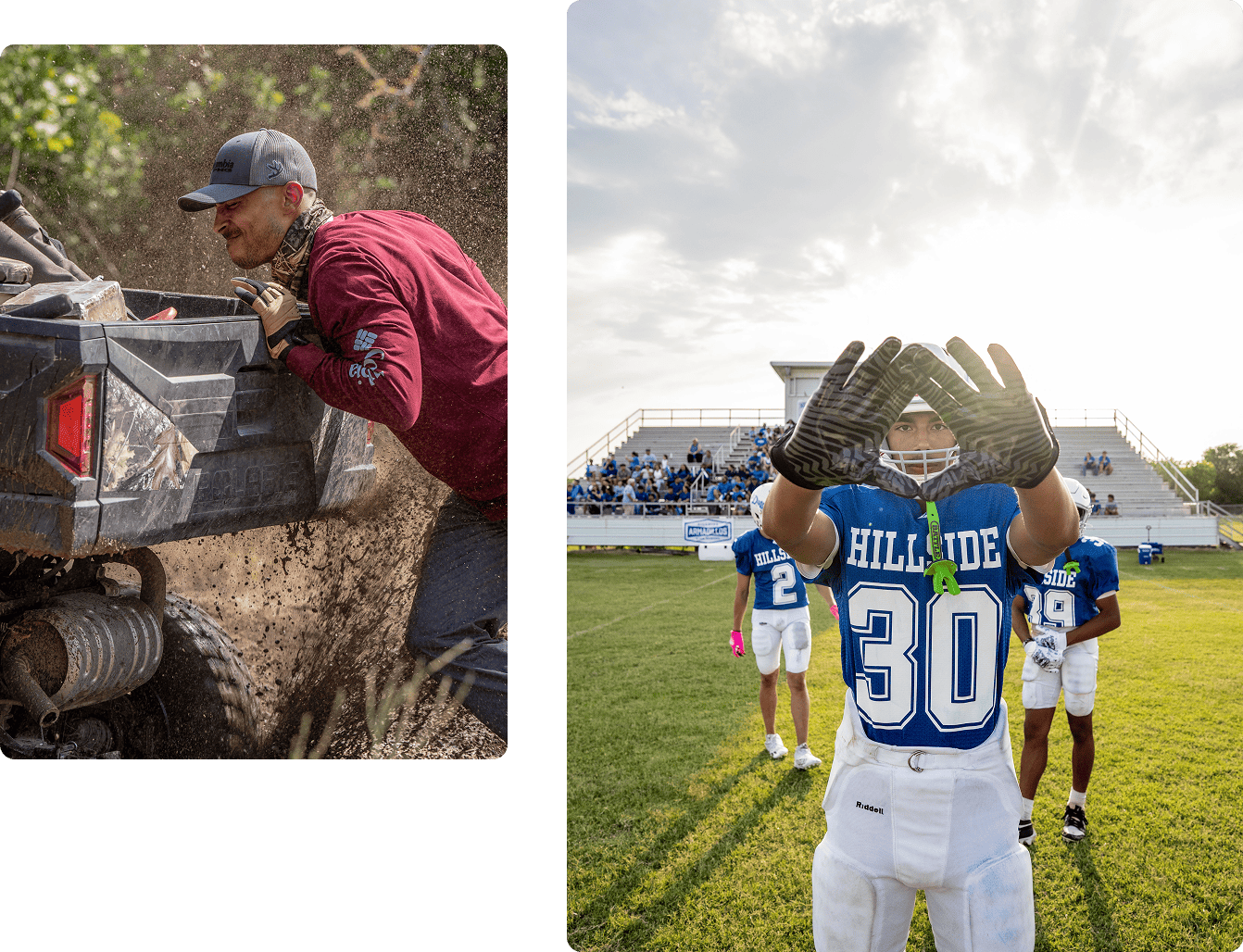 Customers using Academy products outdoors and on the field