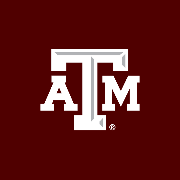 Texas A&M Aggies logo displayed in white on a maroon background.