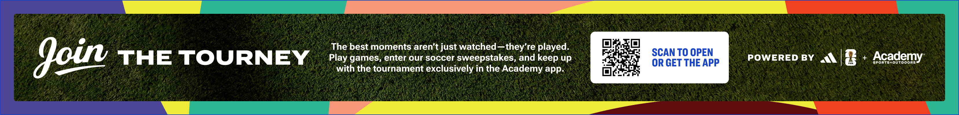 Promotional graphic for an exclusive app experience where you can play daily games and enter the soccer sweepstakes with a QR code or call to action to download or open the app.